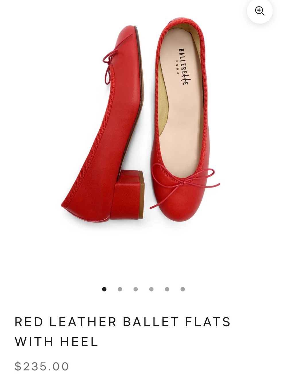 Red Leather Ballet Pump with Low Block Heel